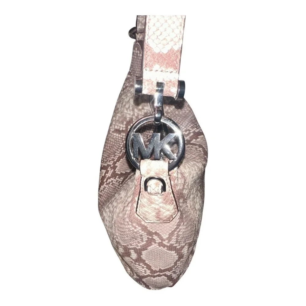 Michael Kors Fulton Brown Snakeskin Hobo Shoulder Bag